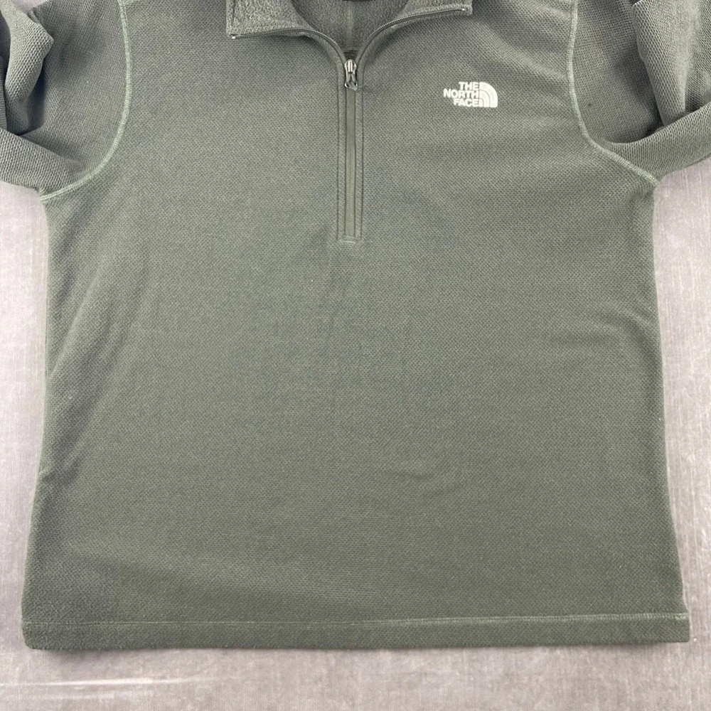 The North Face Mens XL Olive Green Quarter-Zip Fleece Pullover Waffle Knit